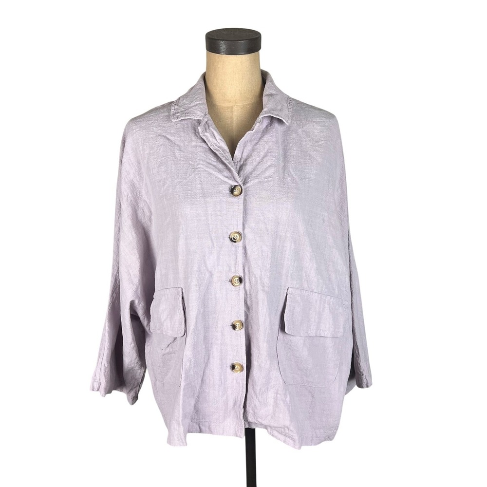 The Lullaby Club Womens Lavender Linen Blend Button Down Oversized Shirt SM